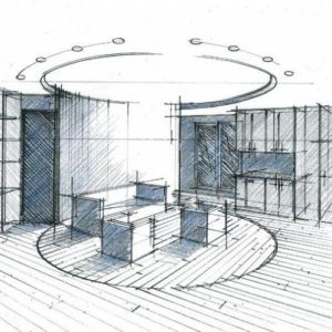 croquis courbes et cylindres architecte interieur